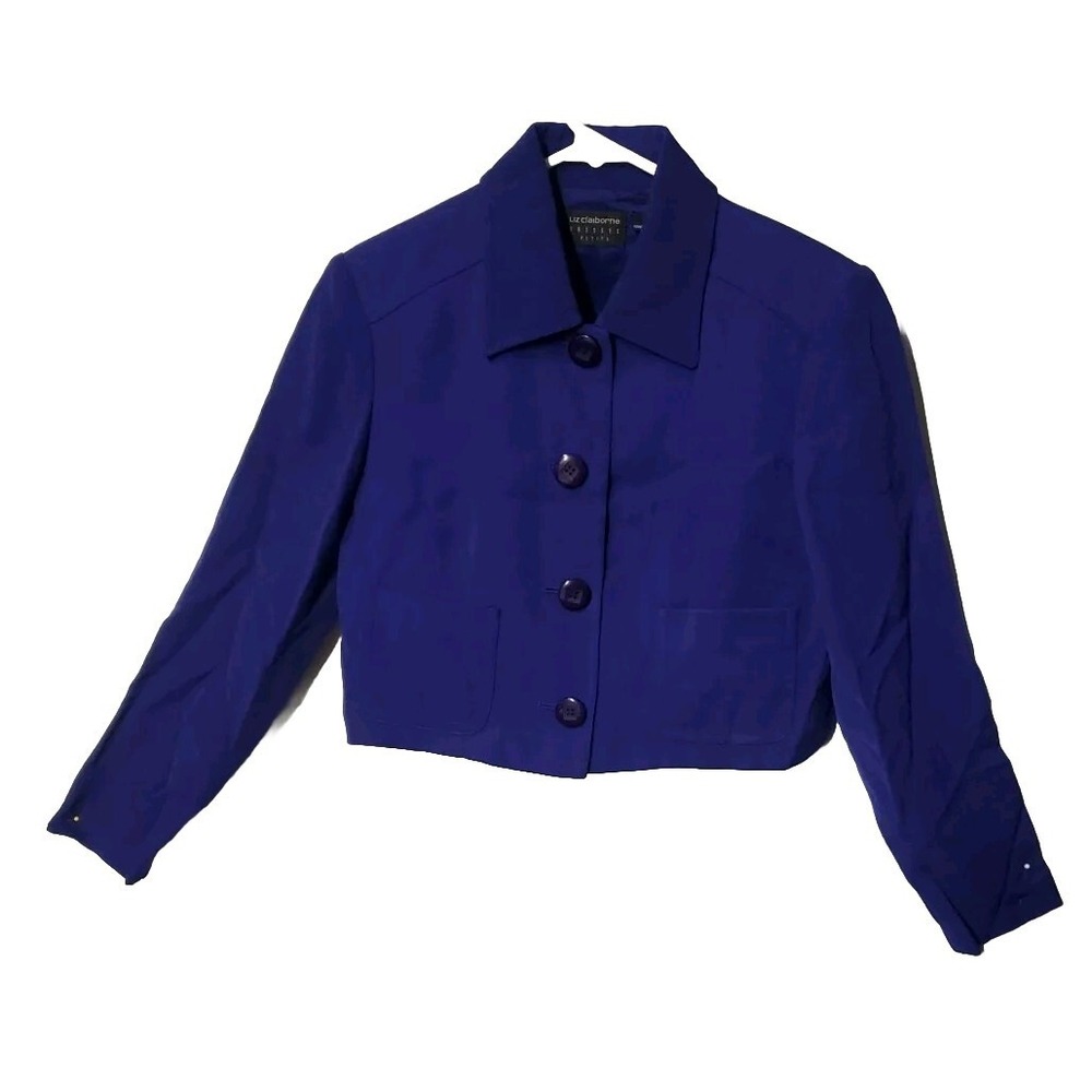 Liz Claiborne Cropped Jacket Women's Petite 4 Purple Collared Button‎ Front